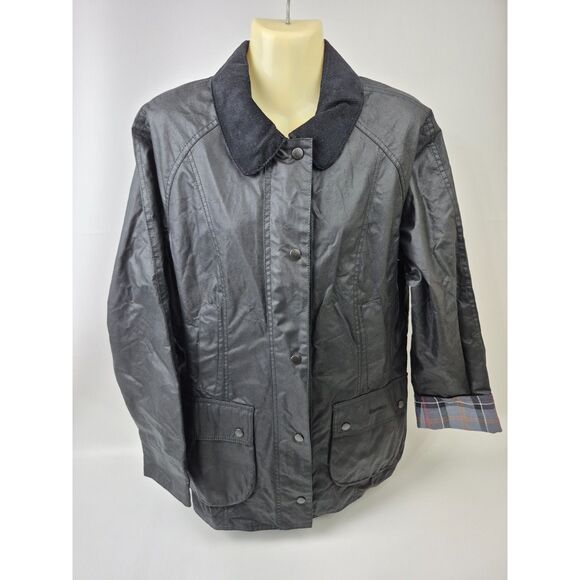 Barbour Women's Black Beadnell Water Resistant Waxed Cotton Wax Jacket Size 10 - Picture 3 of 7